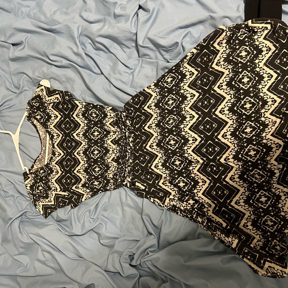 Black and White Patterned Dress with Cut Out